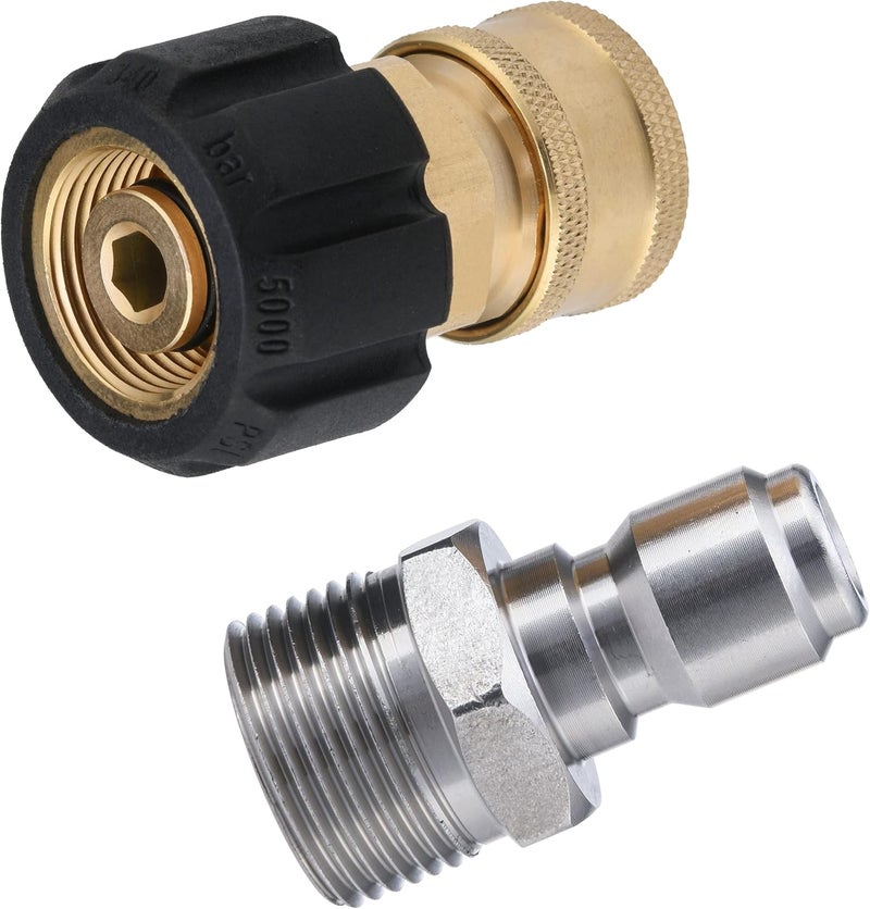 JOEJET Pressure Washer Adapter Set, M22 to 3/8" Quick Connect for Pressure Washer Hose, M22 14mm to M22 Metric Fitting, 5000 PSI - Image 1